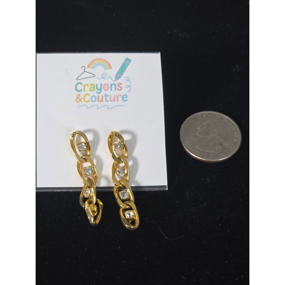 Vintage Goldtone Rhinestone Dangle Earrings Pierced GorpCore Old Money Classy
